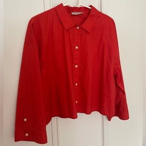 Everlane The Silky Cotton Way-Short Shirt in Bright Red / size Large